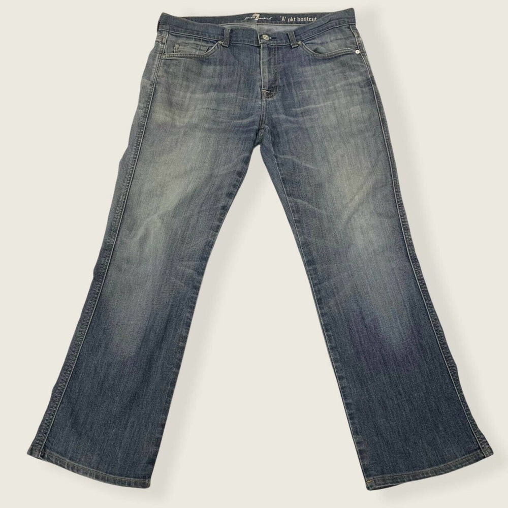 7 For All Mankind Mens 33x28 Boot Cut "A" PKT Denim Blue Jeans Light Wash 7FAM